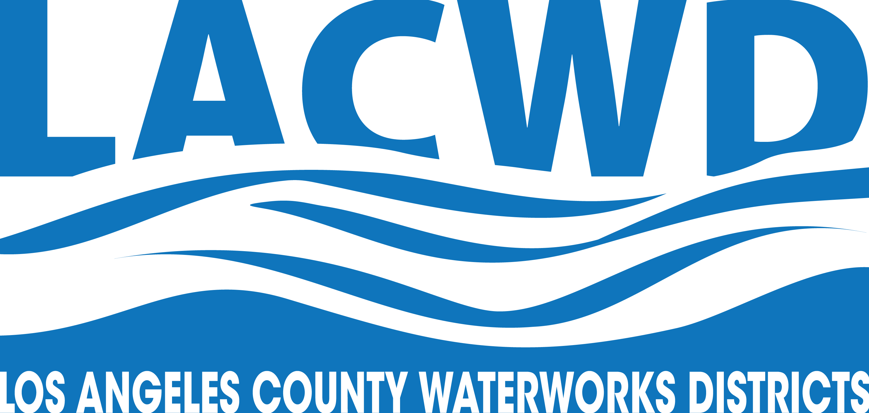 Los Angeles County Waterworks Districts logo consisting of the initials LACWD above blue waves.