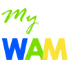 "My WAM" logo/text colored in green, blue, and yellow.