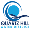 Quartz Hill Water District logo consisting of the name below a blue orb with swirls.
