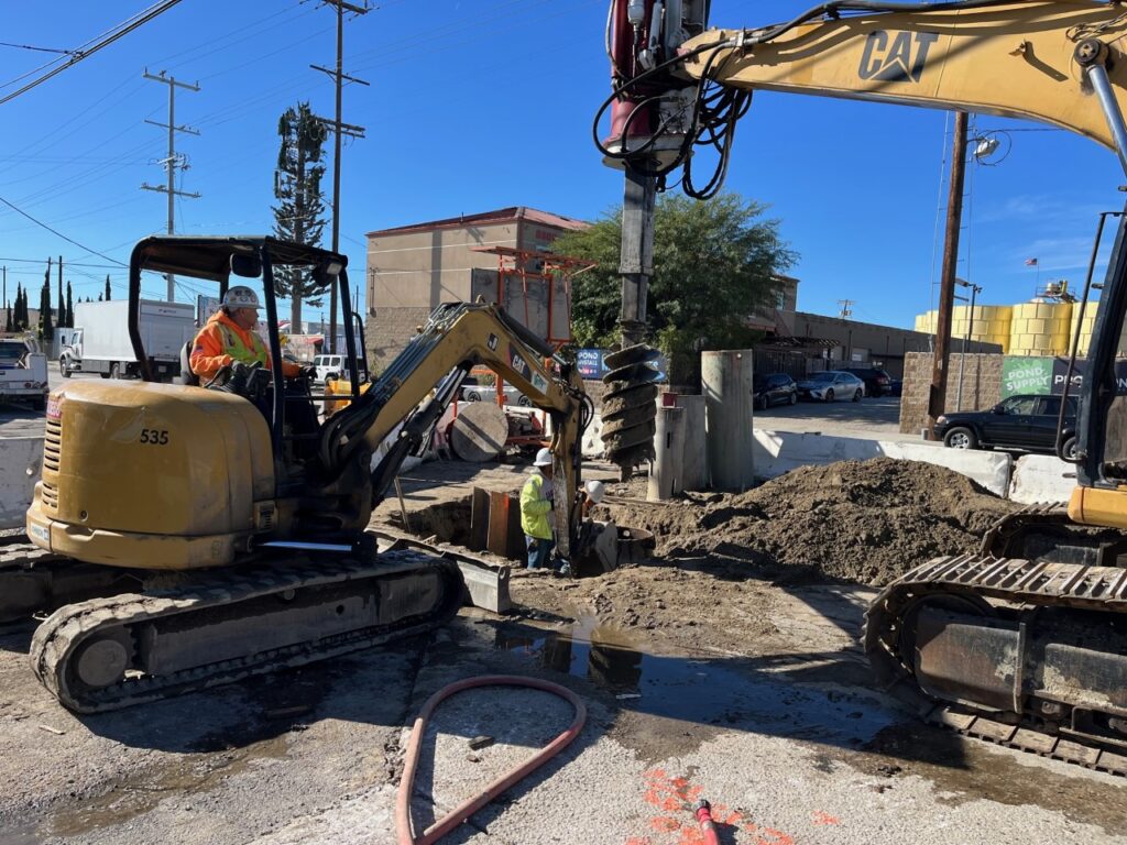 Shoring Pile Installation at corner of Tujumga Ave & Goss St- Stage 5