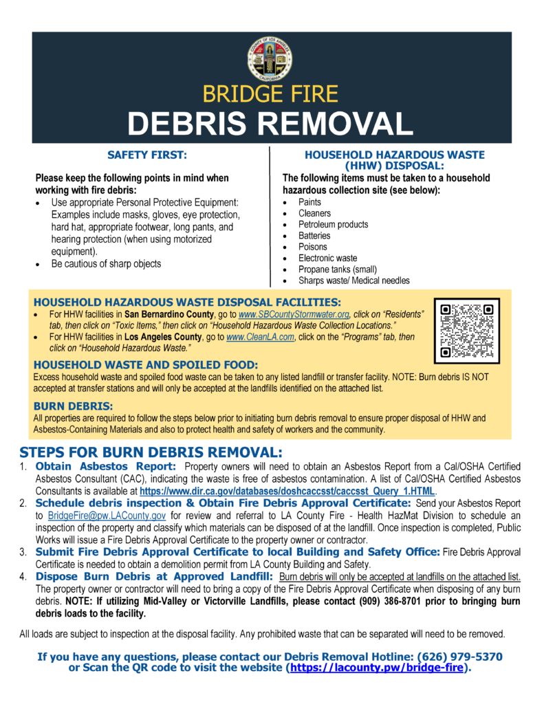 Bridge Fire Debris Removal Flyer