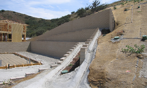retaining wall on a property hillside
