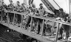 Historical photo of soldiers on a plank