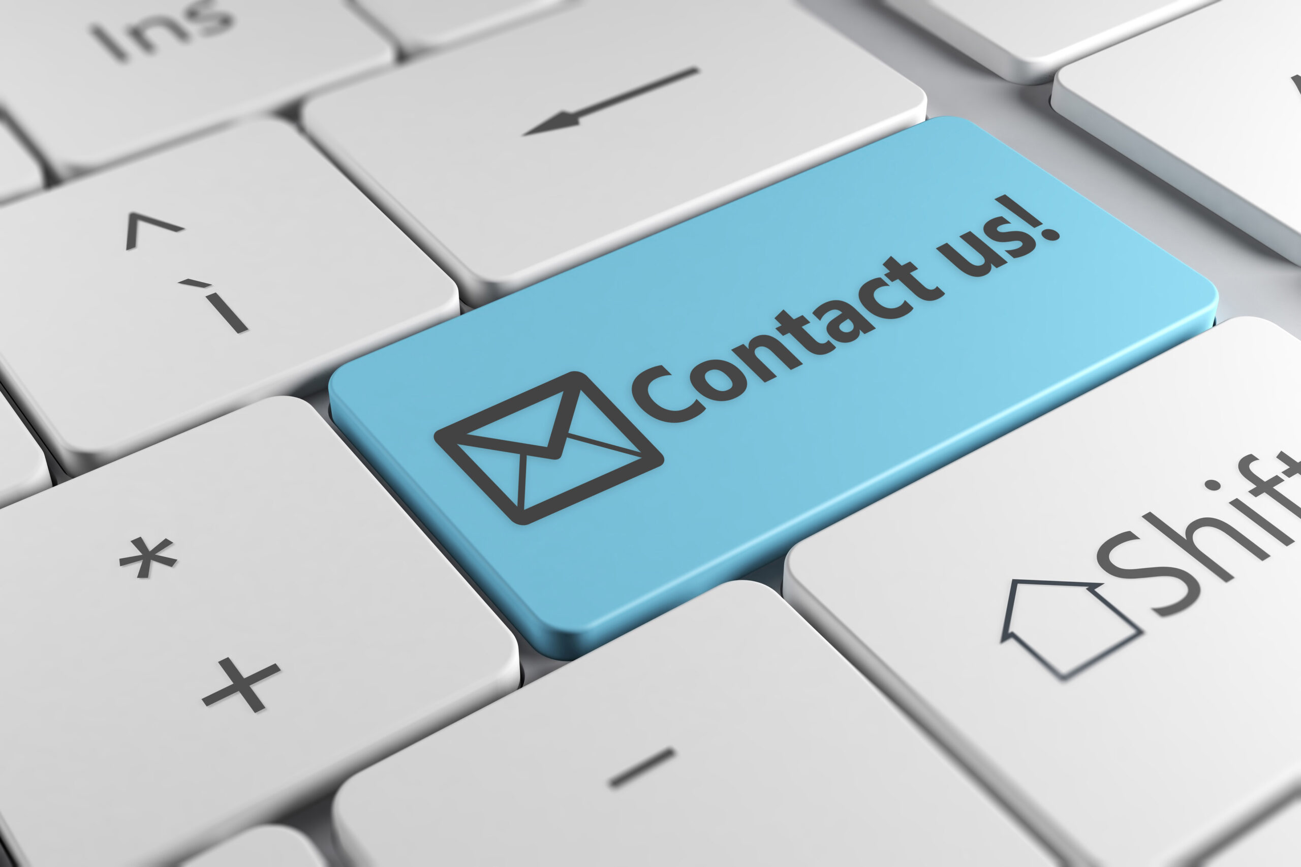 Contact us directly using a blue button with an elegant keyboard