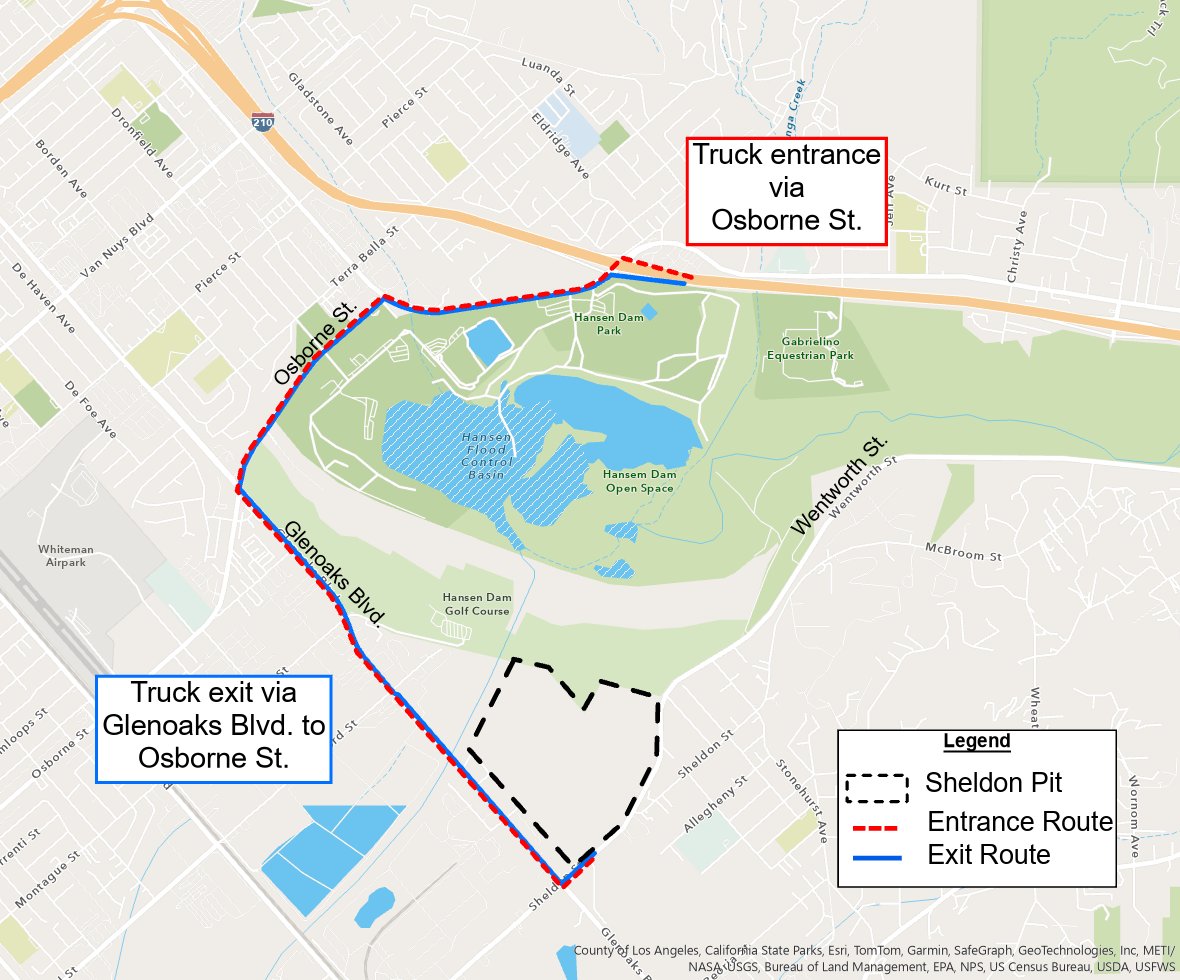 Map of sediment removal truck route Sheldon Pit